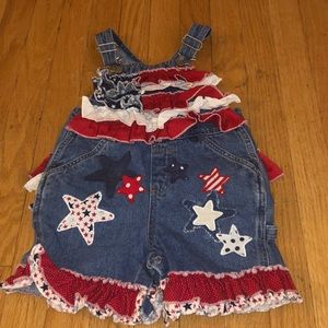 Boutique girls custom July 4th overalls